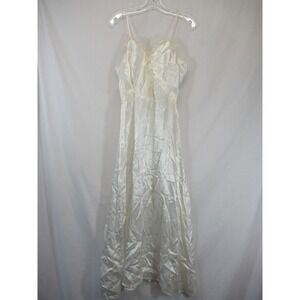 Vintage Handmade Satin Chemise Slip Nightgown Women White Maxi Lace Trim